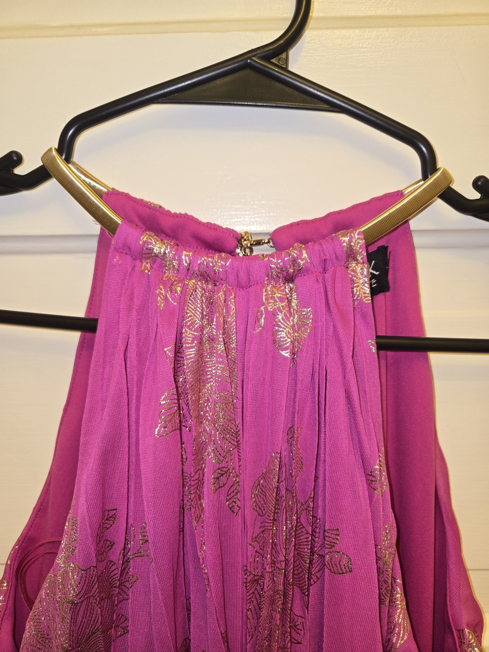 Magenta Halter Dress with Gold Foil Accents - Picture 4 of 7